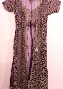 Elegant Purple Embroidered Dress Ethnic Net Jacket