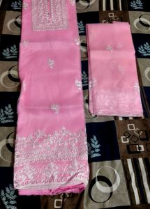 unstitched Pink Embroidered Kurta Set