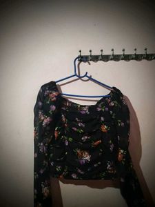 Sheer Floral Ruched Crop Top