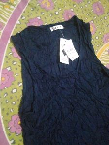 Crushed Navy Blue Sleeveless Top