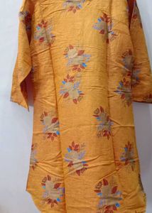 Printed shot Kurti combo - Teal &amp; Orange