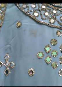 Stunning Blue Mirror Work Sharara Set