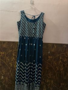 Stunning Teal Sequin Ethnic Gown