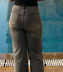 Grey Wide Leg Denim Jeans