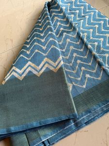 light Blue Saree with Geometric Print