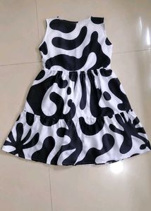 Cute Black &amp; White Printed Dress for Girls