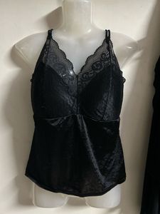 Black Lace Trim Camisole Top