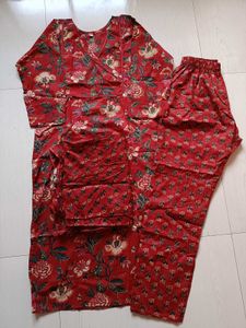 Red Floral Print Kurta Set