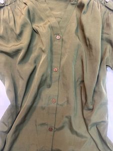 Olive Green Short Sleeve Blouse