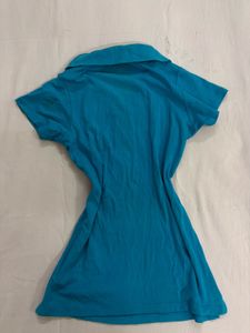 Y2k Blue Fitted Polo Top