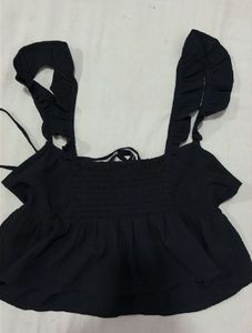 Cute Black Ruffle Crop Top