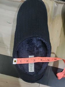 Cozy dark blue knitted slippers