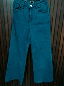 Teal Wide-Leg Denim Jeans
