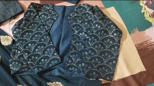 Elegant Blue &amp; Gold Embellished Lehenga Set