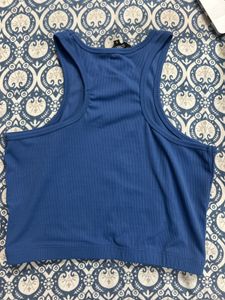 Blue Ribbed Racerback Crop Top