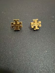original Tory Burch Logo Stud Earrings Gold Tone