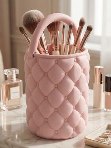 Pink Quilted Makeup Brush Holder