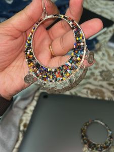 Bohemian Beaded Hoop Earrings with Coins