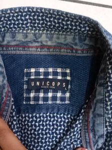 Patterned Denim Collar Shirt