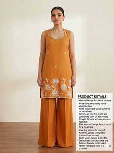 Orange Embroidered Dress Material