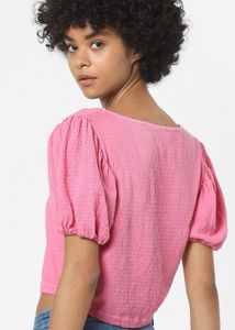 ONLY Women Pink Puff Sleeves Crop Top