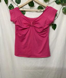 y2k Chic Pink Ruched Bow Top