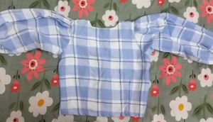 Blue Plaid Zip-up Puff Sleeve Corset Crop Top