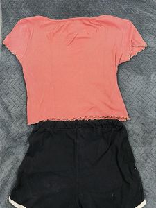Forever 21 Coral Ribbed Crop Top &amp; Black Shorts Se
