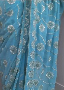 Blue party wear saree