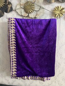 Royal Purple Velvet Saree with Gold Border