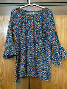 Stetchable Boho Print Bell Sleeve Top size L