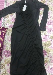 Viscous Bodycon Dress with Asymmetric Neckline