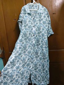 Blue Cotton Floral Print Kurta with Pant