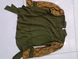 Olive Green top with Lace Sleeves