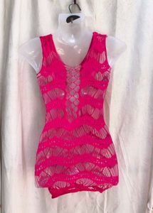 Vibrant Pink Crochet Bikini Cover-Up Dress