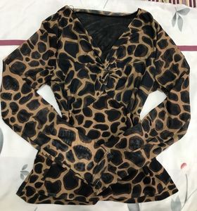 Leopard Print Twist Front Mesh Top