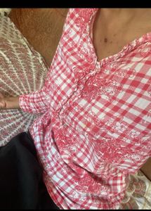 Pink &amp; white gingham top