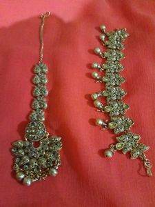 Exquisite Kundan Maang Tikka &amp; Bracelet