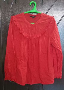 Chic Red Button-Up Blouse