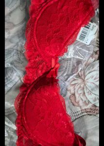 Red Lace Bra with Bow Detail