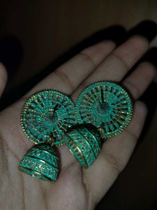 Elegant Teal Jhumka Earrings