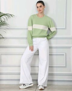 Green &amp; White Striped Sweater completely new with