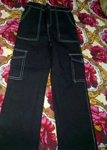 Black Cargo Pants with Contrast Stitching