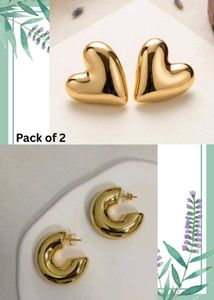 Chic Gold Hoop &amp; Heart Earrings Set