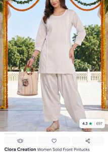 Elegant White cotton Kurta Set with Palazzo Pants