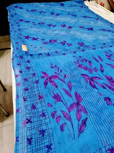 🇳🇿💫🎀Elegant Blue Floral Print Saree