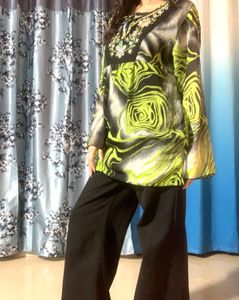 Stylish Printed Kurta with Embellished Neckline