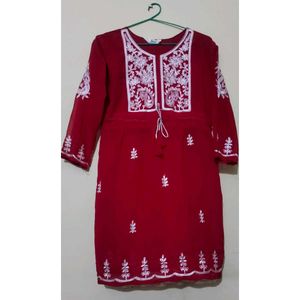 Red Embroidered Tunic Dress