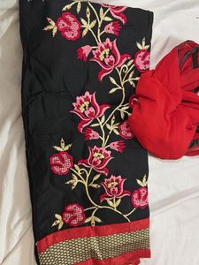 Elegant Black Kurta Set with Red Dupatta