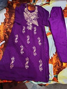 Purple Embellished Kurta bottom set
